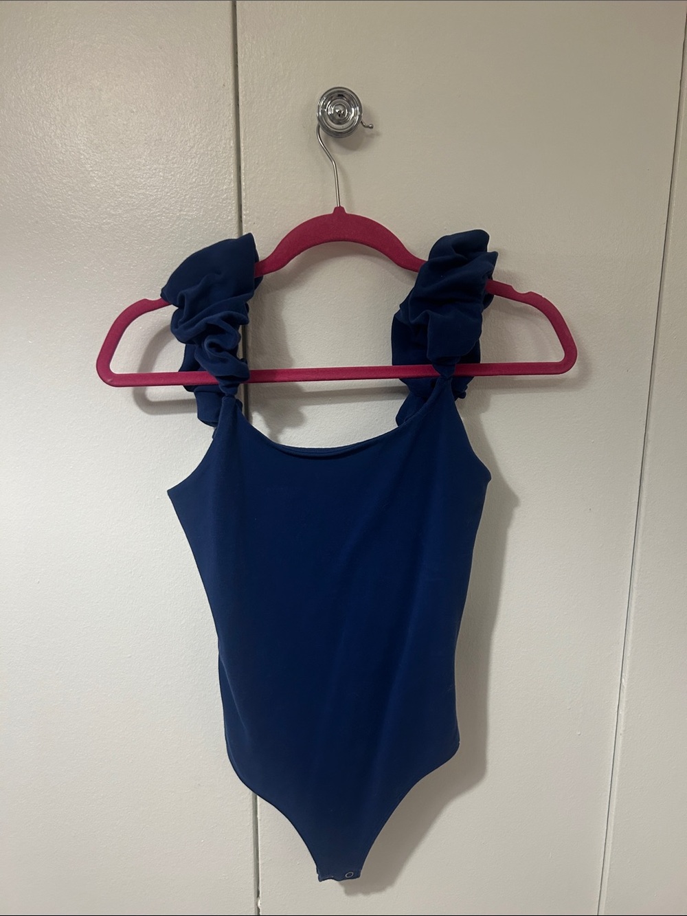Express Navy Ruffle Strap Bodysuit